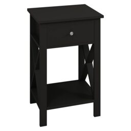 Wooden 1 Drawer Bedside Sofa Side End Table X-Frame Nightstand with Storage Shelf Black 1 Black 1