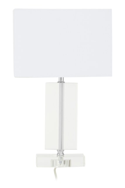Orsina Rectangular Table Lamp With Crystal Base, Chrome Finish Metal Tube Table Lamp With White Fabric Shade
