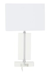 Orsina Rectangular Table Lamp With Crystal Base, Chrome Finish Metal Tube Table Lamp With White Fabric Shade