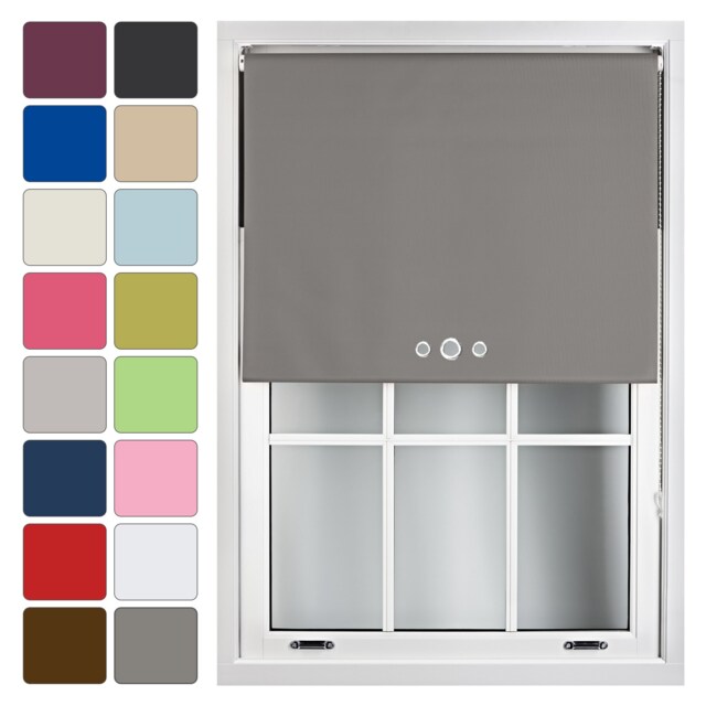 FURNISHED Blackout Roller Blinds with Triple Round Eyelets Cut to Size Easy Fit Window Shade Grey Dark Grey (W) 210cm x (L) 210cm