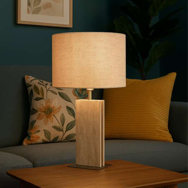 EGLO Belesar Stone and Steel Table Lamp Satin Nickel Black