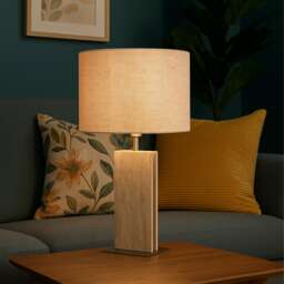 EGLO Belesar Stone and Steel Table Lamp Satin Nickel Black