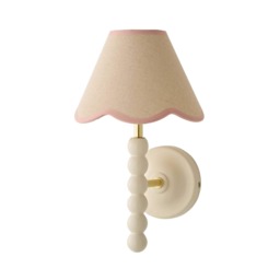 ValueLights Bobble Cream Wall Light Pink Trim Scallop Shade Cream Pink
