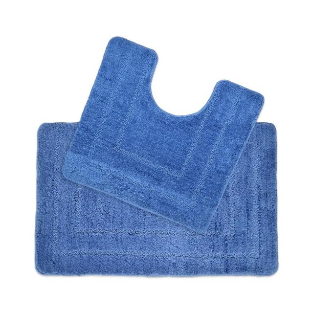 Lisa Two Piece Non Slip Bath & Toilet Mat Set Blue