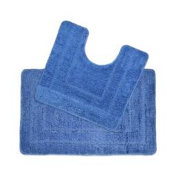 Lisa Two Piece Non Slip Bath & Toilet Mat Set Blue
