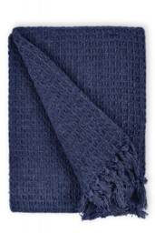 "Waffle Collection Recycled Cotton Throw in Navy (90"" x 100"") Blue Blue"