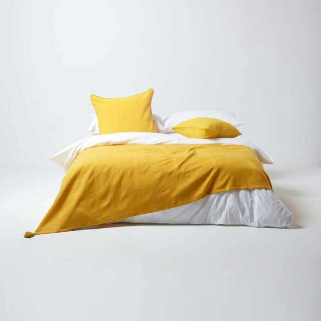 Homescapes Cotton Rajput Ribbed Yellow Throw - 255 x 360 cm Yellow 1