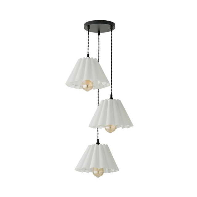 ValueLights Lauren White Pleated Shade 3 Drop Cluster Matte Black Ceiling Pendant Light Black