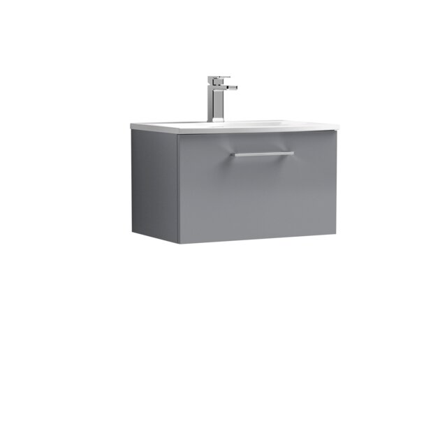 Balterley Modern Bathroom Wall Hung 1 Soft Close Drawer Vanity Unit & Curved Basin Grey Satin Grey 389 x 610 x 440mm