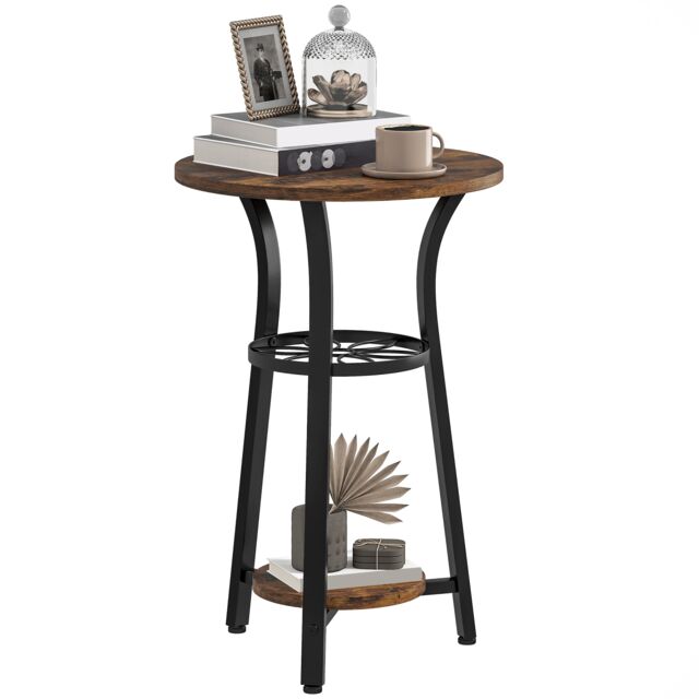 HOMCOM 3-Tier Small End Table Industrial 38 cm Round Side Table Rustic Brown Brown