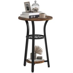 HOMCOM 3-Tier Small End Table Industrial 38 cm Round Side Table Rustic Brown Brown