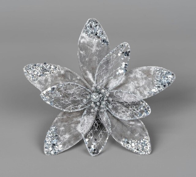 20cm Silver Poinsettia Poinsettia Flower - Christmas Tree Decoration