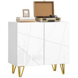 HOMCOM Storage Cabinet with High Gloss, Freestanding Sideboard with Adjustable Shelf, Soft-Close Doors and Gold Tone Hairpin Legs for Living Room, Dining Room, Hallway, White White White