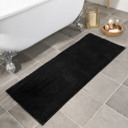 OHS Soft Microfibre Non-Slip Absorbent Noodle Chenille Bath Runner Mat Black 45 x 110cm