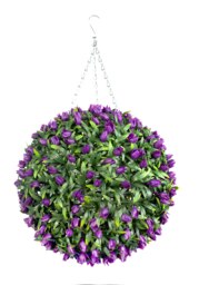 Best Artificial 38cm Purple Lush Tulip Hanging Basket Flower Topiary Ball - Suitable for Outdoor Use - Weather & Fade Resistant
