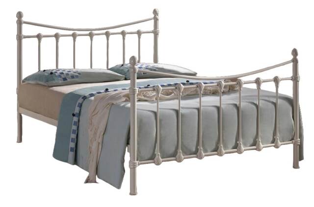 4ft6 Double Ivory White Antique Victorian Style Traditional Metal Bed Frame Bedstead, Strong, Robust Bed White Ivory White Double