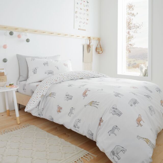 Bianca Zoo Animals Cotton Reversible Duvet Cover Set White