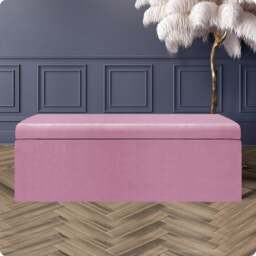 90cm Large Plain Safar Storage Ottoman Box, Pink Plush Velvet Upholstered Deep Storage Ottoman End of Bed Bench