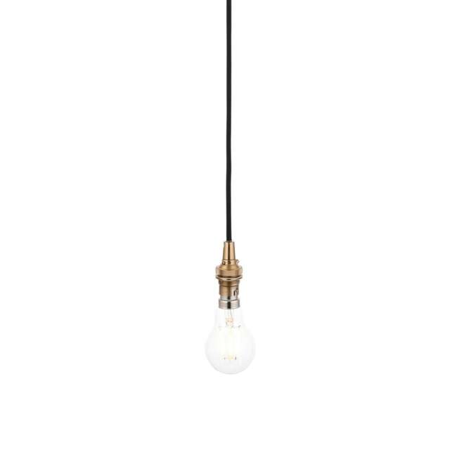 Eltham Slim Pendant Ceiling Light Brushed Aged Brass Plate & Black Braided Flex B22