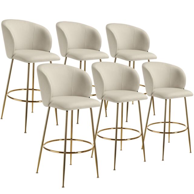 Bar Stool Luana - with backrest, velvet look and padded Cream cream/gold 60 x 51 x 106 cm 6