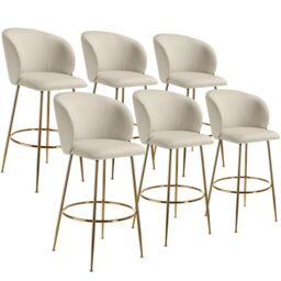 Bar Stool Luana - with backrest, velvet look and padded Cream cream/gold 60 x 51 x 106 cm 6