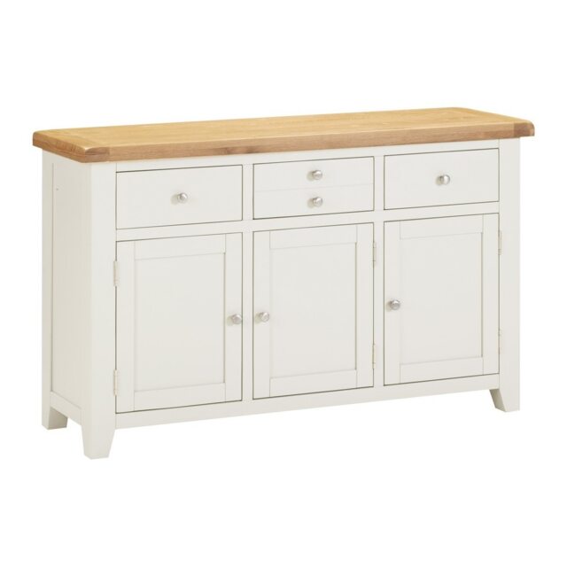 Windsor 3 Door 3 Drawer Sideboard - L40 x W137 x H82 cm - Ivory - Oak