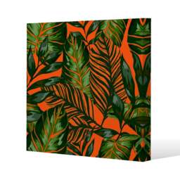 Green Tropical Leaves on Orange (Canvas Print) / 77 x 77 x 4cm Multi