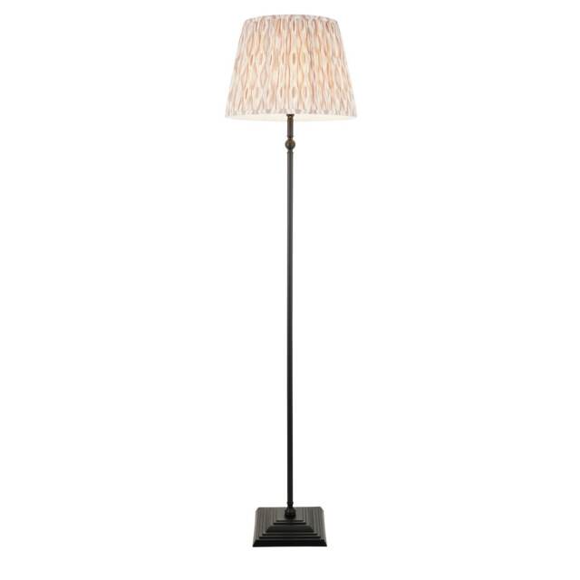 Lille Matt Black Floor Lamp with Neutral Print Fabric Ikat Shade 40cm B22