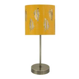 Antique Brass Stick Table Lamp with Ochre Cut Out Shade