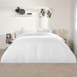 OHS Microfibre Plain Soft Duvet Cover and Pillowcase Set, Super King - White