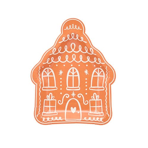 Gingerbread House Shaped Christmas Paper Plates 21cm - Pack of 8