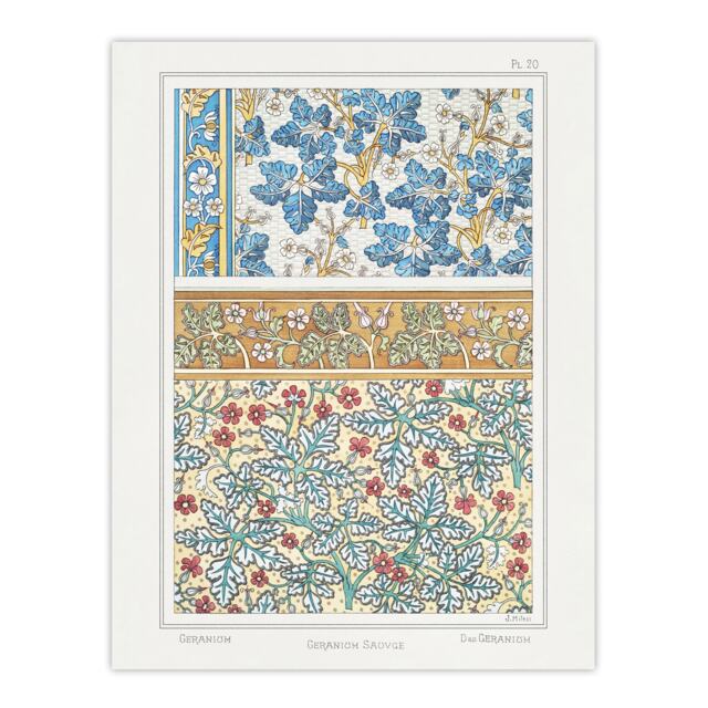 "Geranium Flower Patterns Vintage Floral Wall Art Print Verneuil 24x32"""