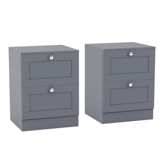 Vida Designs Altino 2 Drawer Bedside Chest Set Of 2, Grey