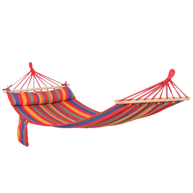 Outsunny Cotton Hammock Soft Portable Swing Sleeping w Headrest Side Pocket Deluxe Swing Chair for Beach
