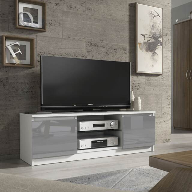 TV Unit TV Stand Cabinet Sideboard Media Cabinet Storage Grey High Gloss Doors Living Room Furniture 120cm