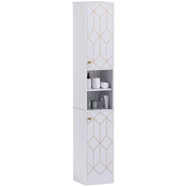 HOMCOM Slim Bathroom Cabinet, Bathroom Storage Cabinet with Doors, White
