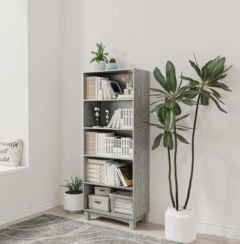Wide Shelf Tier Wooden Bookcase Shelving Modern Open Display Storage Cabinet Grey Ash Grey 5 Tier 1