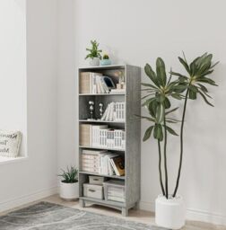 Wide Shelf Tier Wooden Bookcase Shelving Modern Open Display Storage Cabinet Grey Ash Grey 5 Tier 1