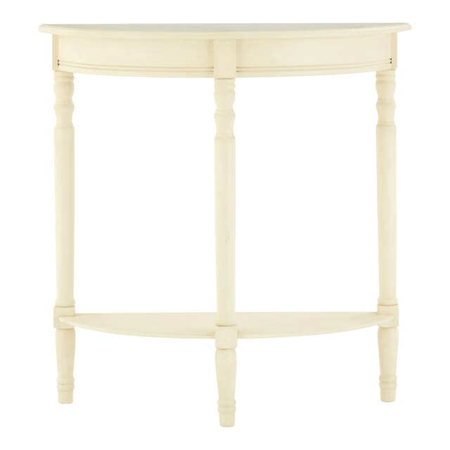 Orsina White Rounded Console Table for Hallway, Pine Wood Wood Table for Home and Office Décor