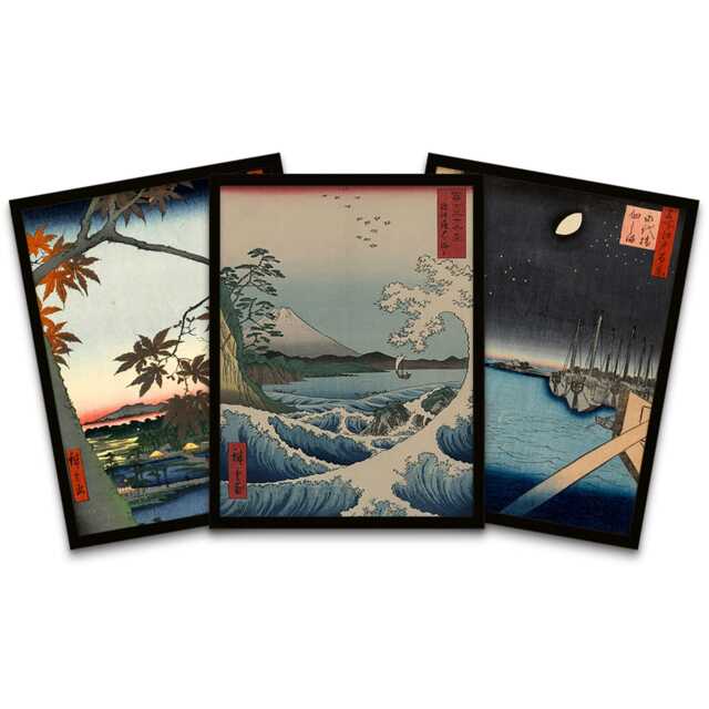Wall Art Print Japanese Woodblock Utagawa Black Framed Poster Pack of 3