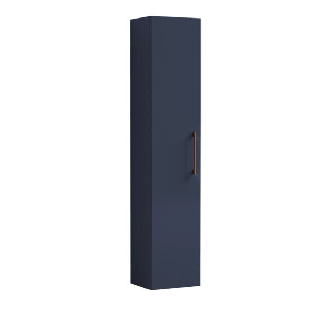 Balterley Level Modern Bathroom 1 Soft Close Door Wall Hung Tall Storage Unit, with Handle Blue Indigo Blue