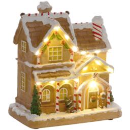 HOMCOM Lighted and Musical Christmas Candy House with Gingerbread Man Brown