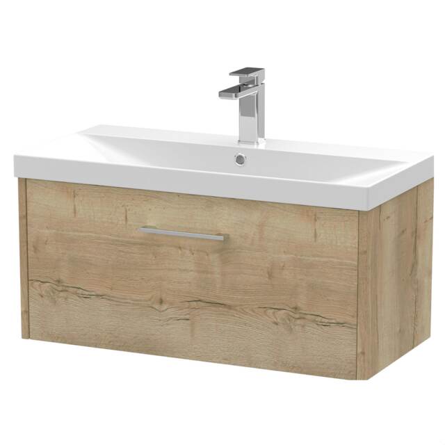Balterley Winshill Contemporary 1 Drawer Wall Hung Vanity Unit with Thin Edge Basin, Light Oak, 800mm