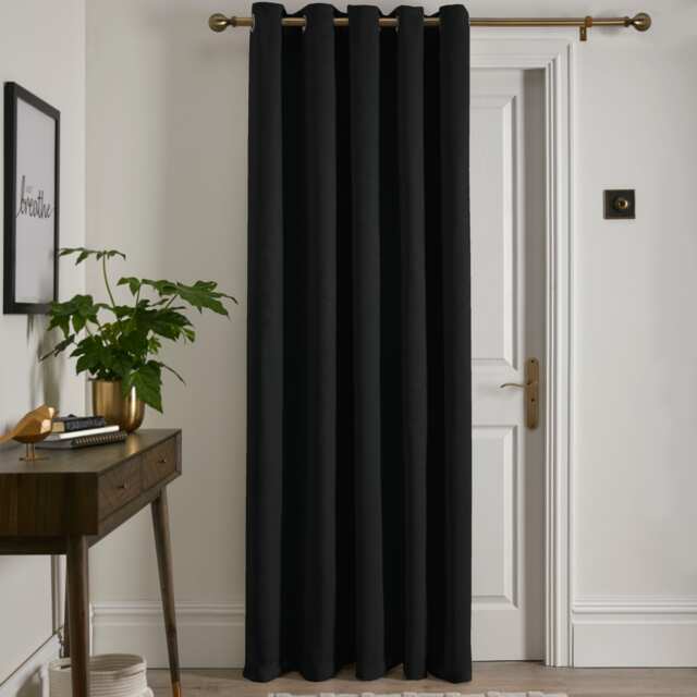 Fusion Strata Eyelet Single Panel Door Curtain Black