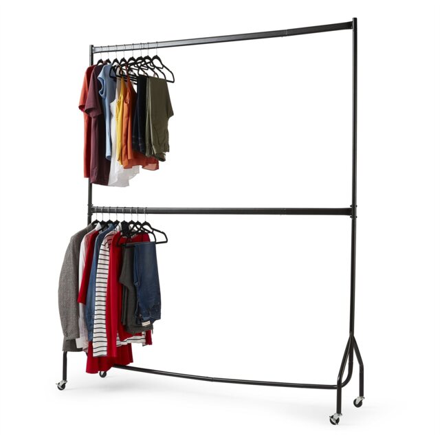 House of Home 6ft long x 7ft Two Tier Heavy Duty Clothes Rail Garment Hanging Rack In Black Black