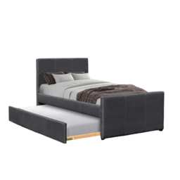3ft Single Fabric Bed Frame With Trundle Bed In Grey