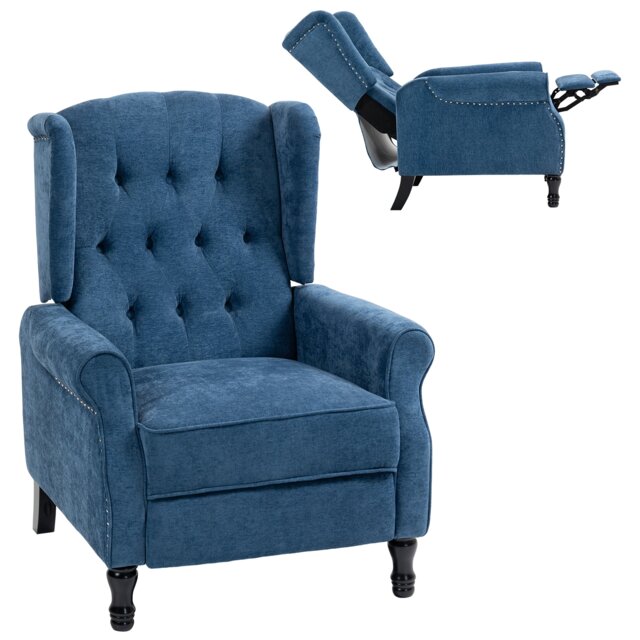 HOMCOM Manual Reclining Armchair Recliner with Footrest Royal Blue Blue