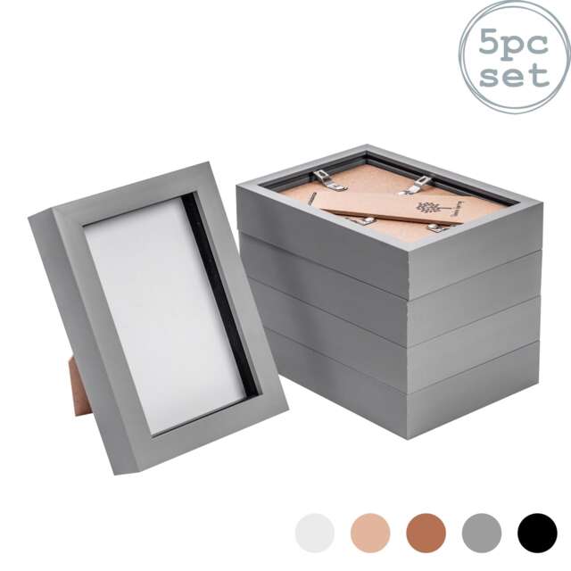 "Nicola Spring 4 x 6"" Photo Frames - Grey - 3D Photo Frame Picture Frame Box Portrait Display Case (17.5 x 12.5cm) Set of 5"