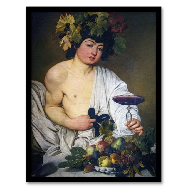 Caravaggio Bacchus Dionysus Portrait Oil Painting Framed Wall Art Print A3