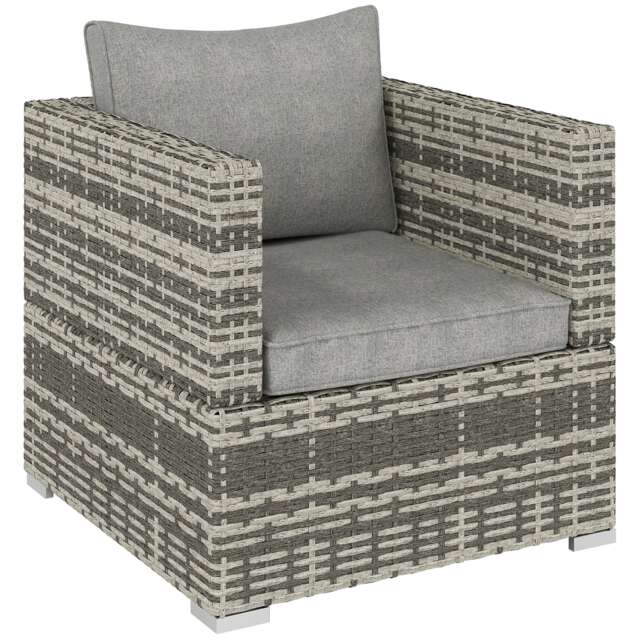 Outsunny Single Wicker Furniture Sofa Chair w/ Padded Cushion for Garden Balcony Grey